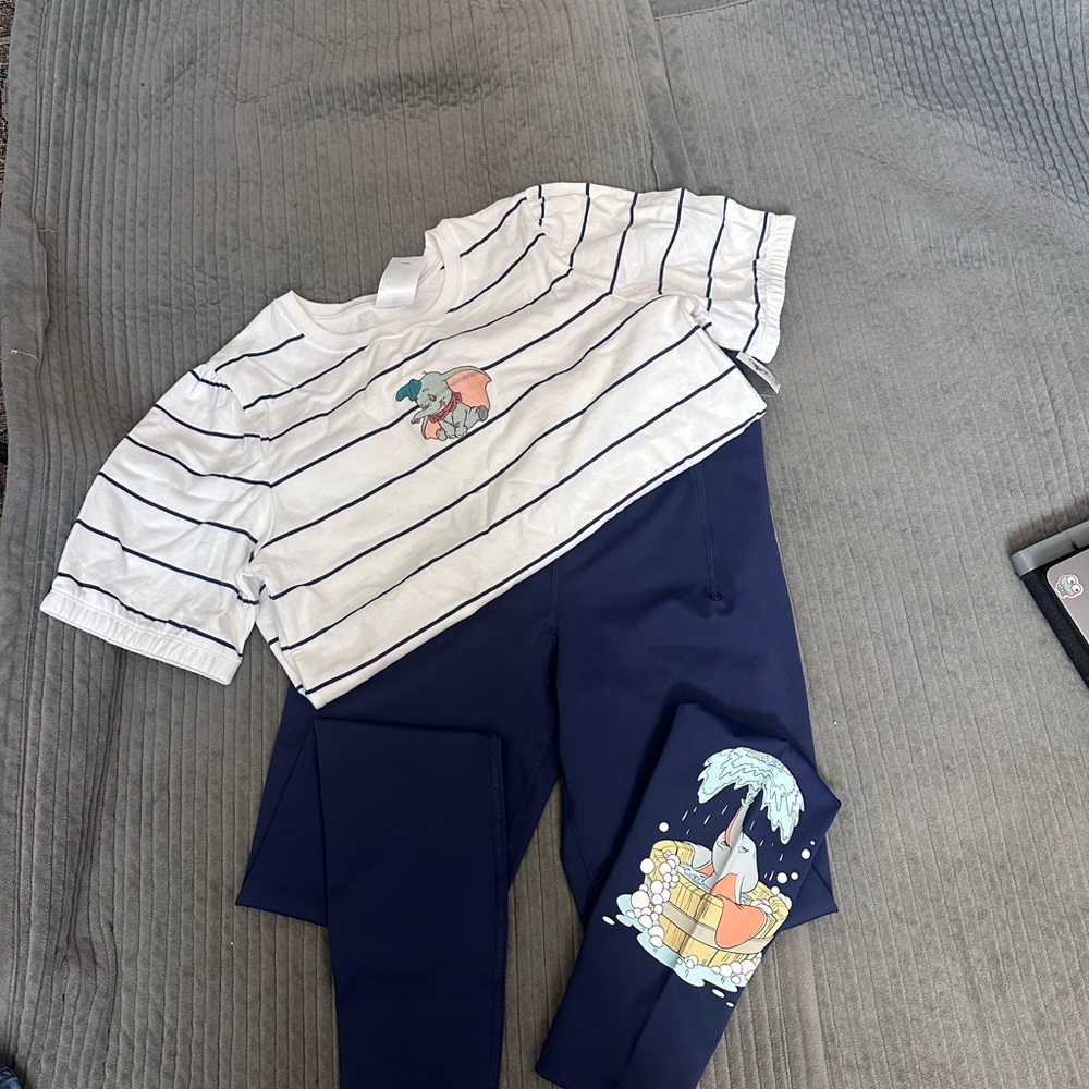 New Disney Dumbo Navy Blue Activewear Leggings and top S